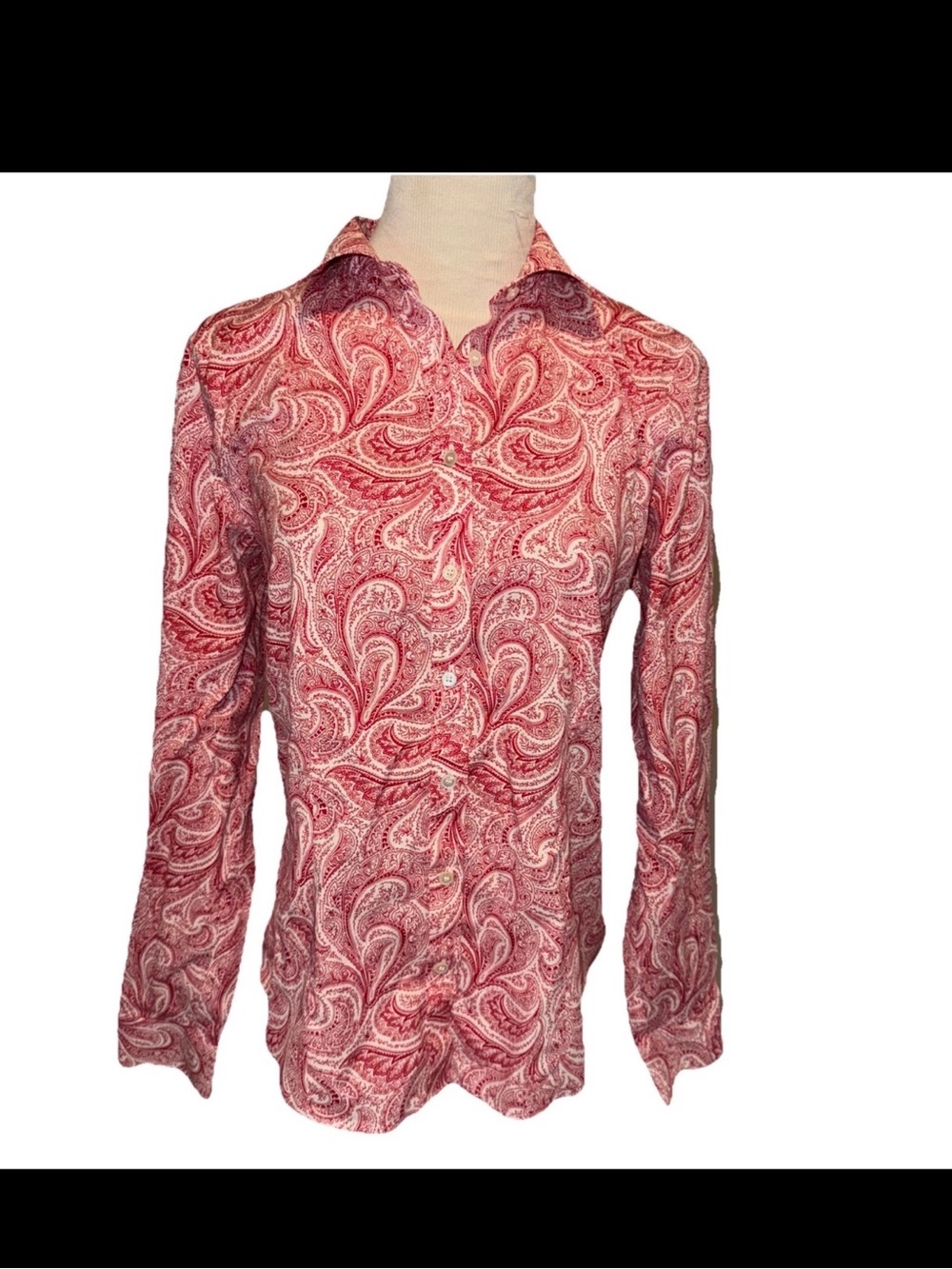 Talbots Red Paisley Top Shirt 8 Button